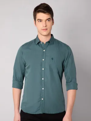 Men's Green Casual Plain Full Sleeve Shirt