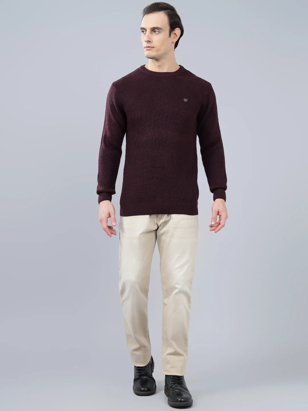 Men's Solid Wine Full Sleeve Sweater