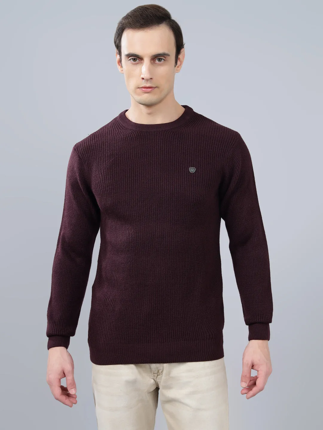 Men's Solid Wine Full Sleeve Sweater