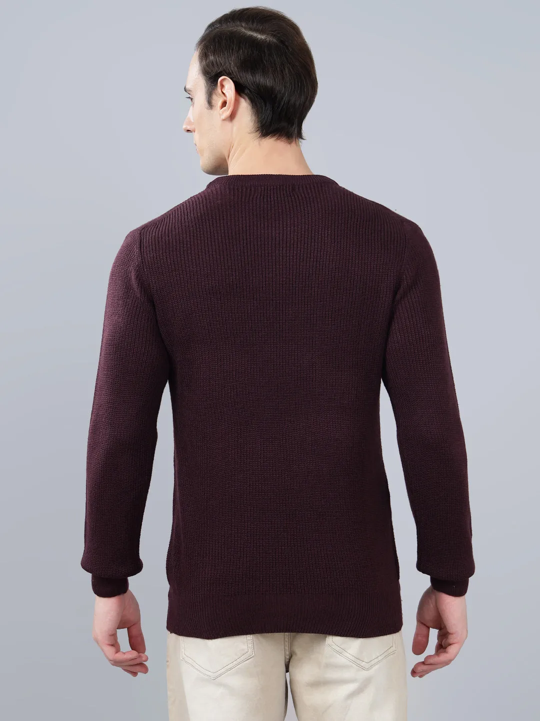 Men's Solid Wine Full Sleeve Sweater