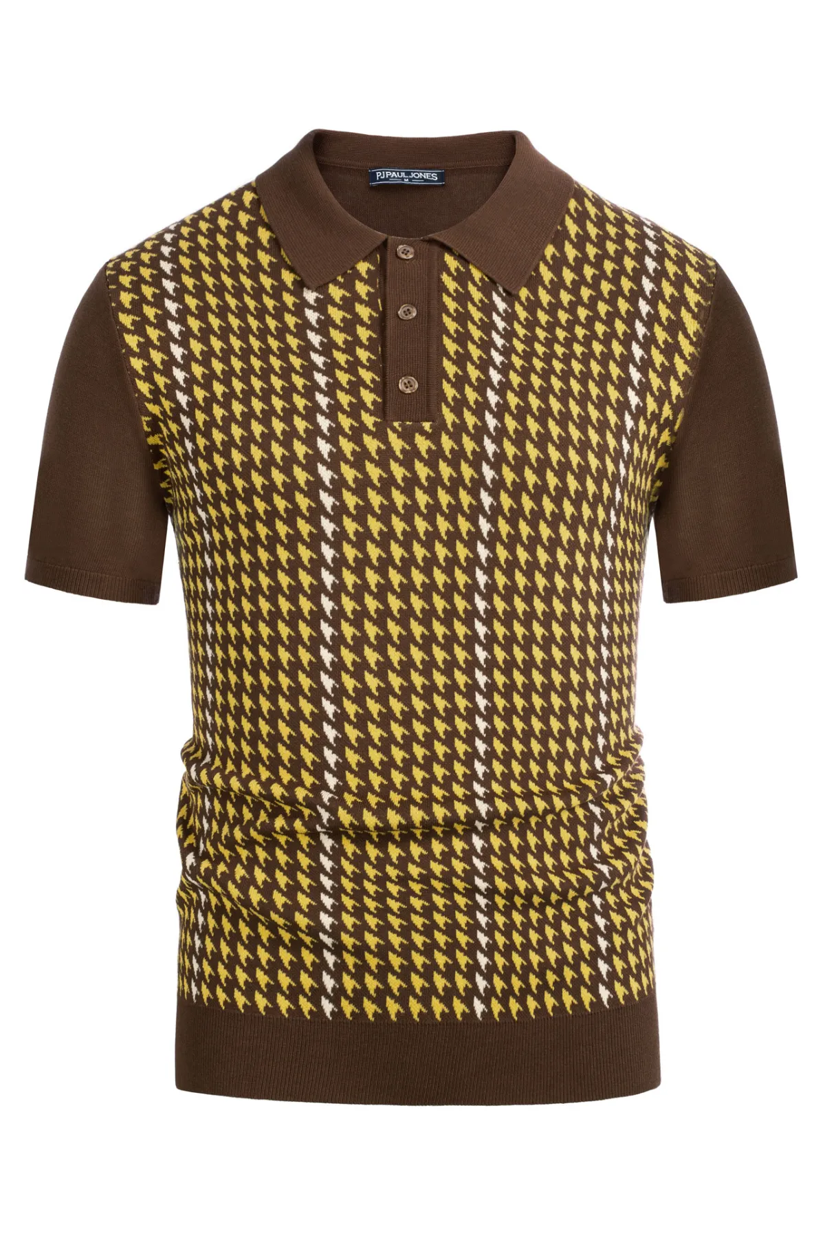 Men's Vintage Polo Shirts Lightweight Retro 70s Knit Houndstooth Golf Pullover Shirts