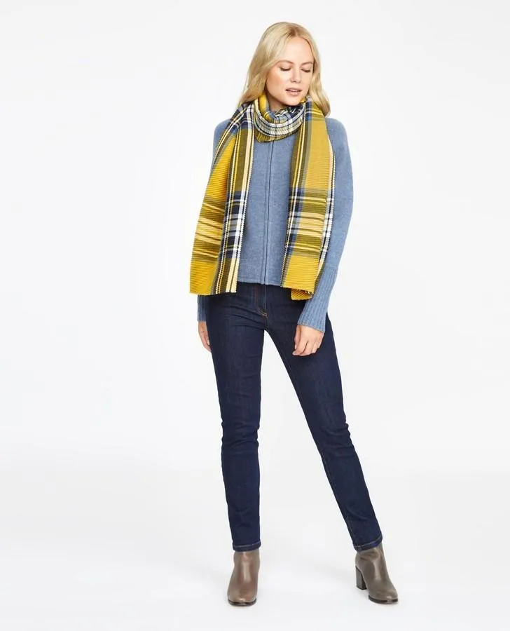 Mustard Yellow Check Pleated Scarf