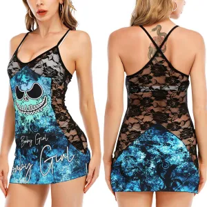 Ocean Psycho Nightmare Skull Black Lace Sleepwears Babydol Dresses