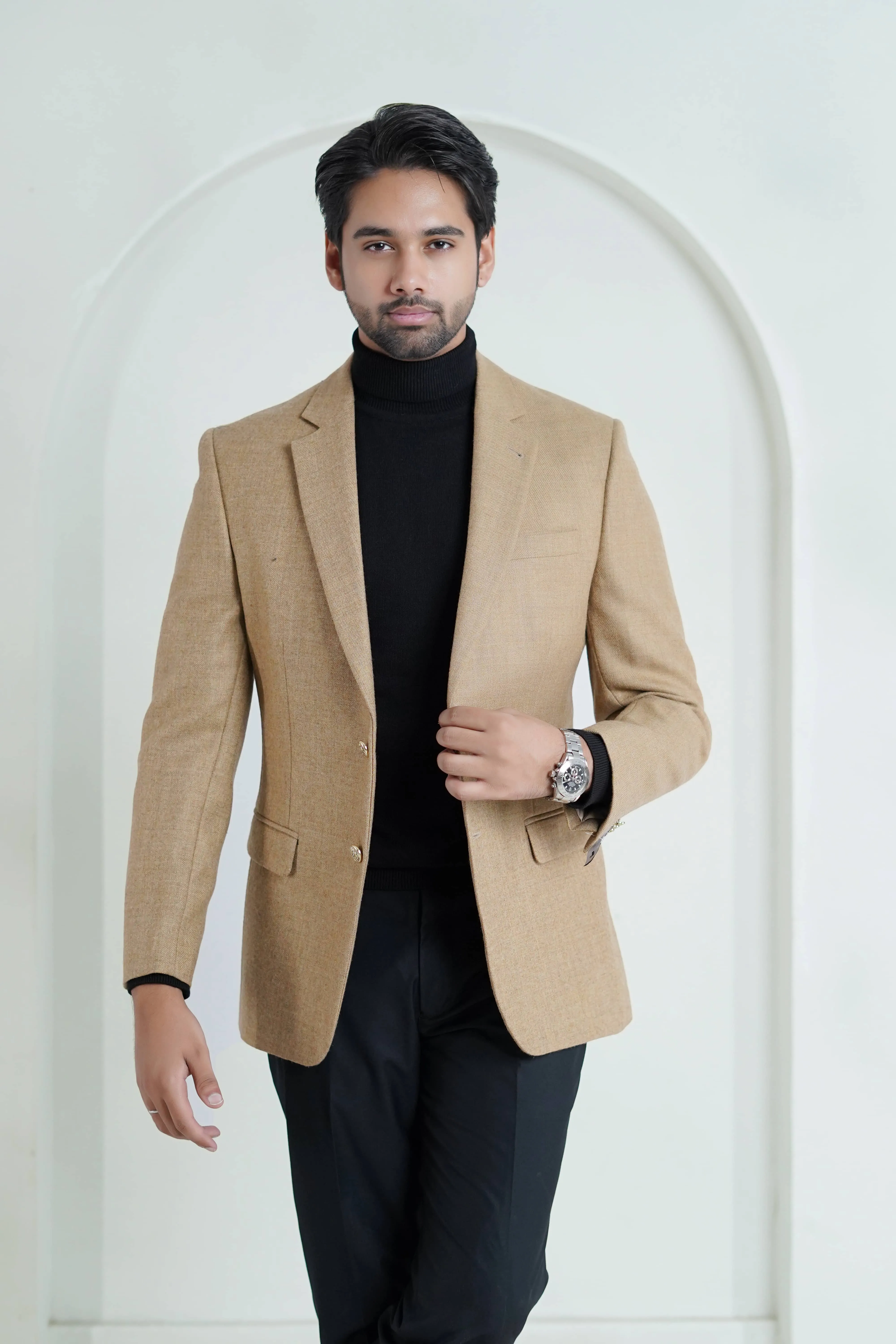 Peanut Brown Plain Worsted Tweed Classic Blazer