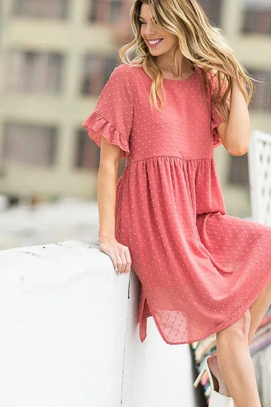 Playful Moments Swiss Dot Ruffled Sleeve Midi Dress