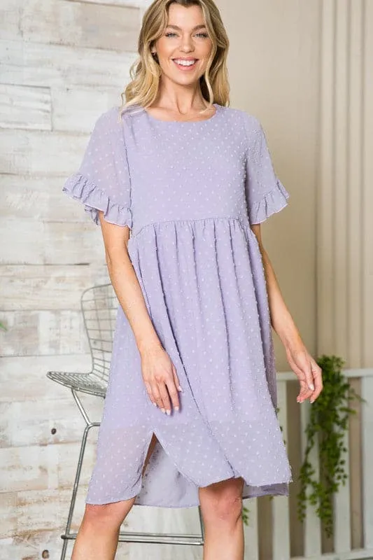 Playful Moments Swiss Dot Ruffled Sleeve Midi Dress