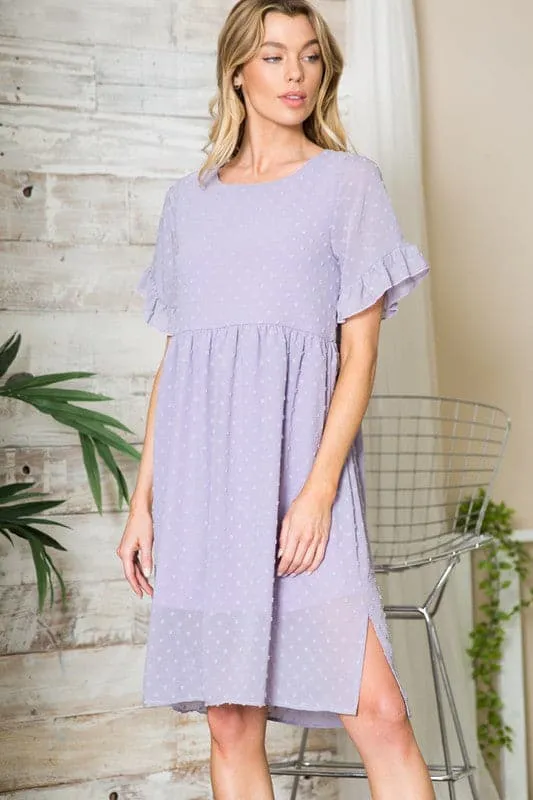 Playful Moments Swiss Dot Ruffled Sleeve Midi Dress