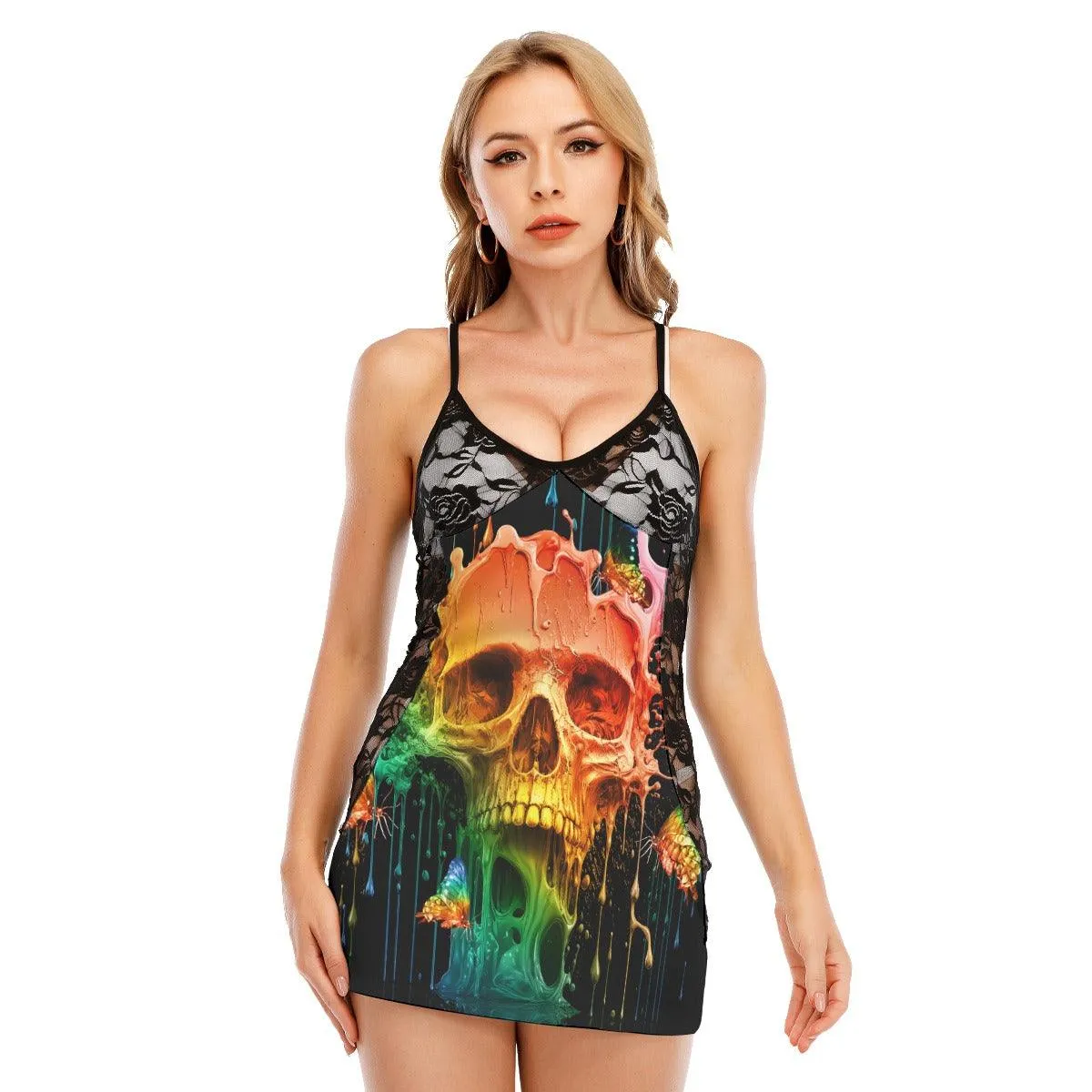 Rainbow Skull Butterfly Black Lace Sleepwears Babydol Dresses