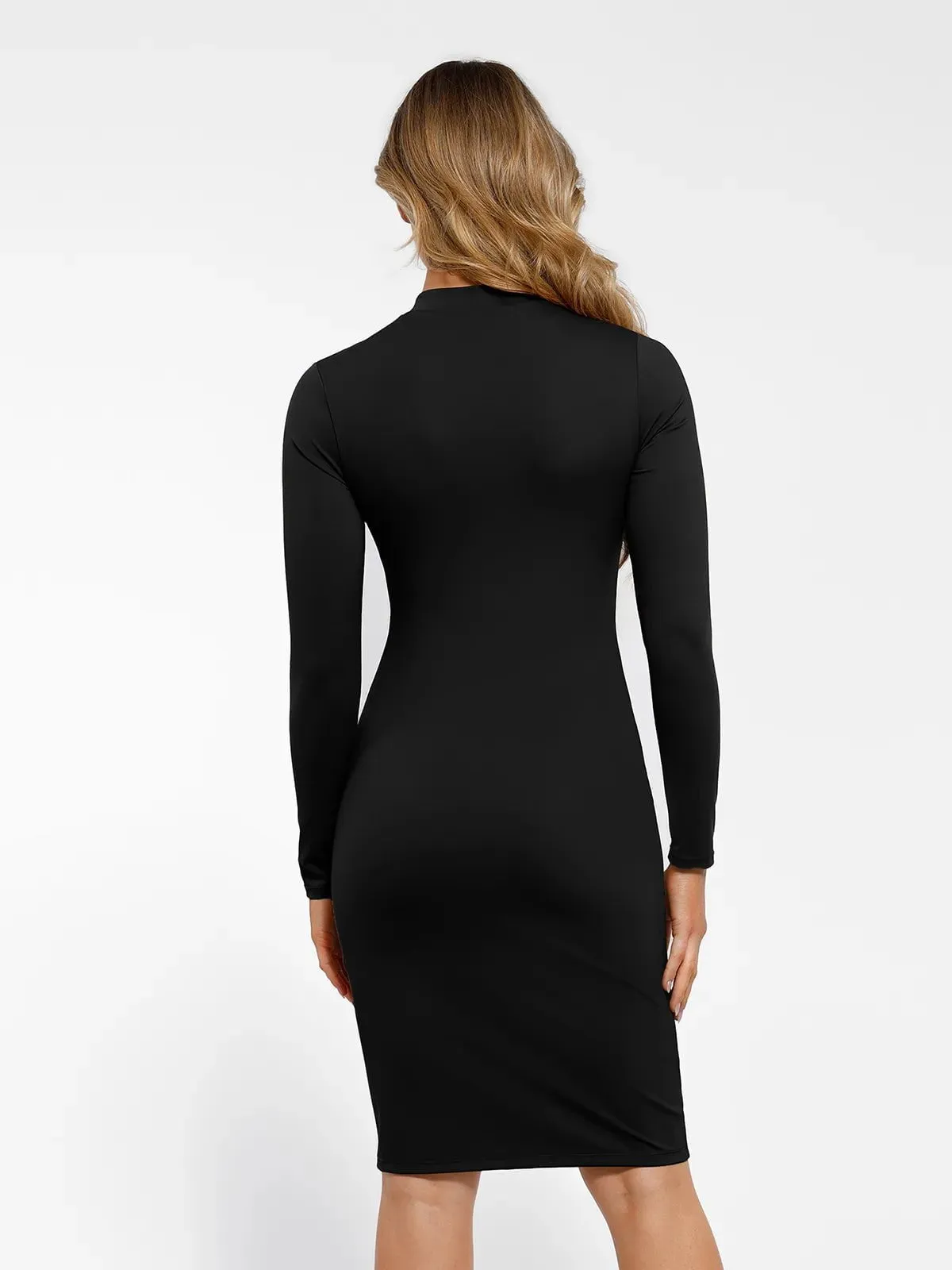 Redtag Thermal Shapewear Long Sleeve Mock Neck Midi Dress For Insiders