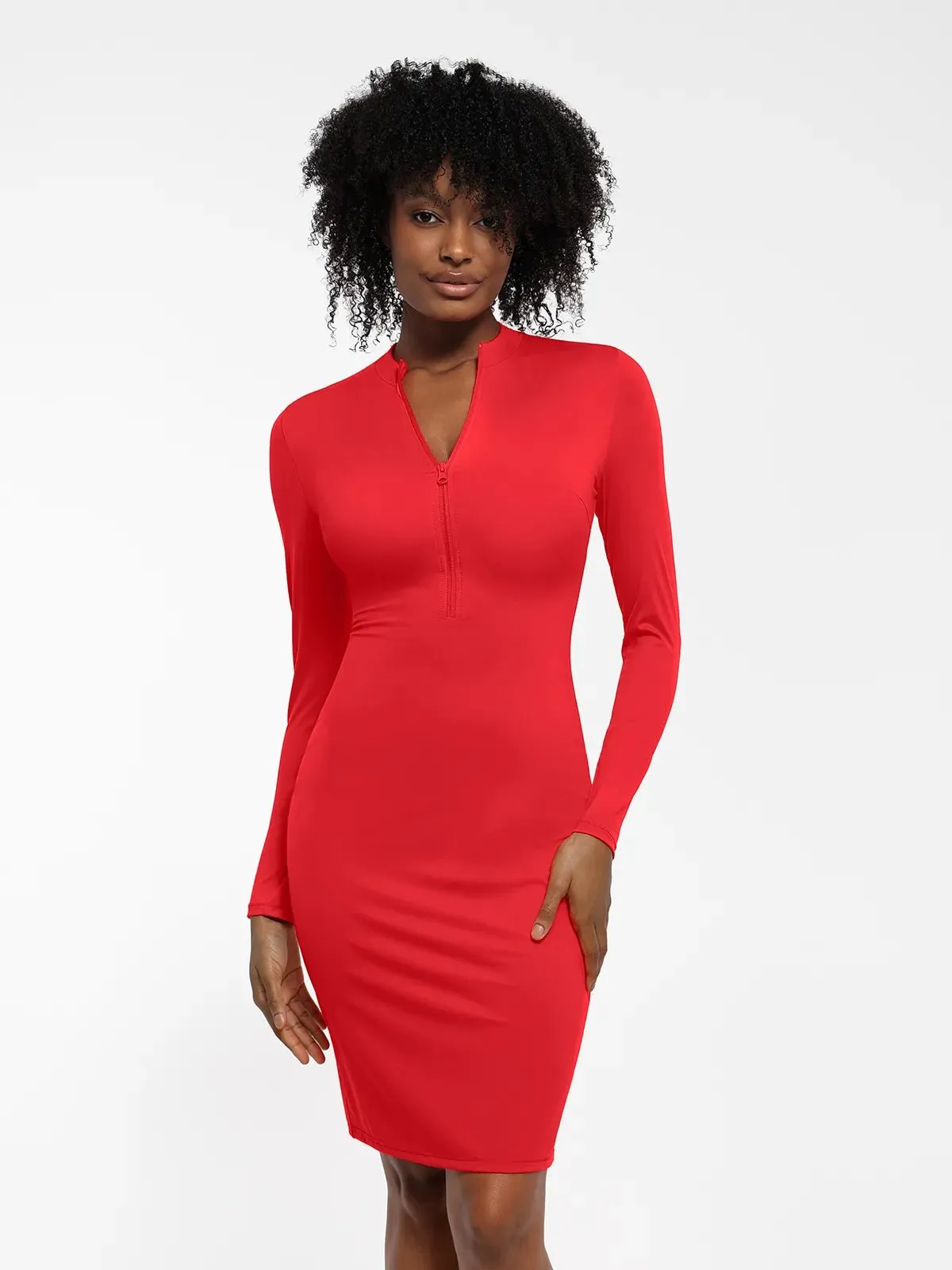 Redtag Thermal Shapewear Long Sleeve Mock Neck Midi Dress For Insiders