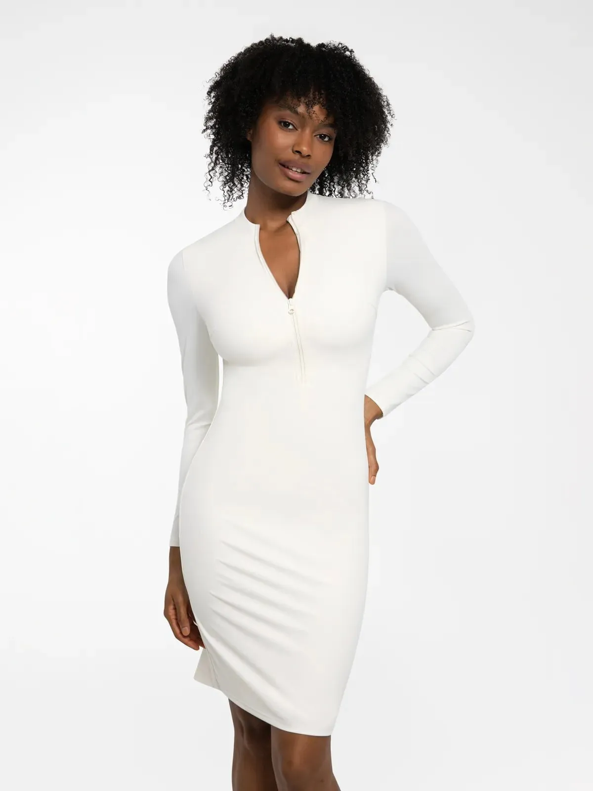 Redtag Thermal Shapewear Long Sleeve Mock Neck Midi Dress For Insiders