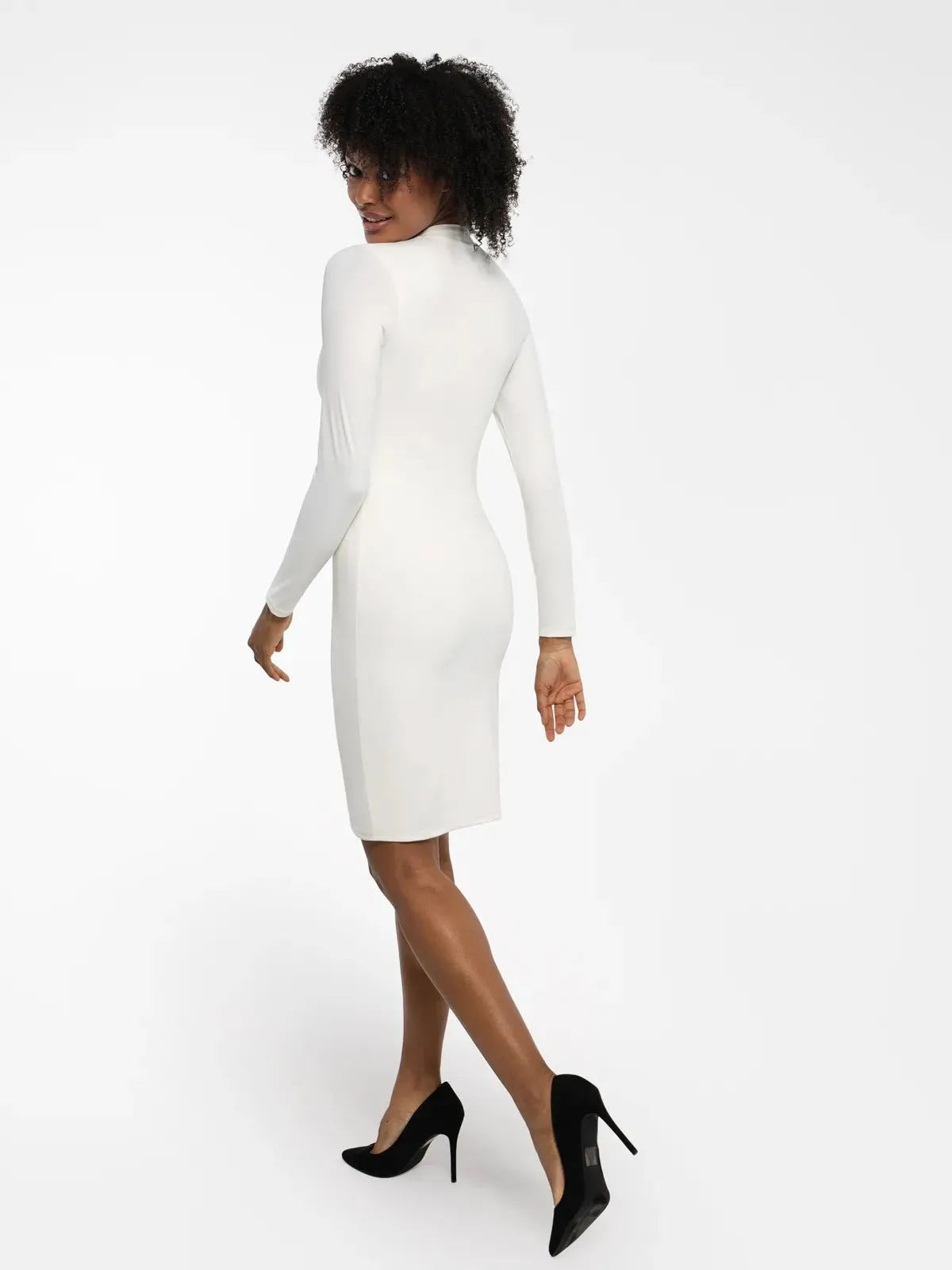 Redtag Thermal Shapewear Long Sleeve Mock Neck Midi Dress For Insiders