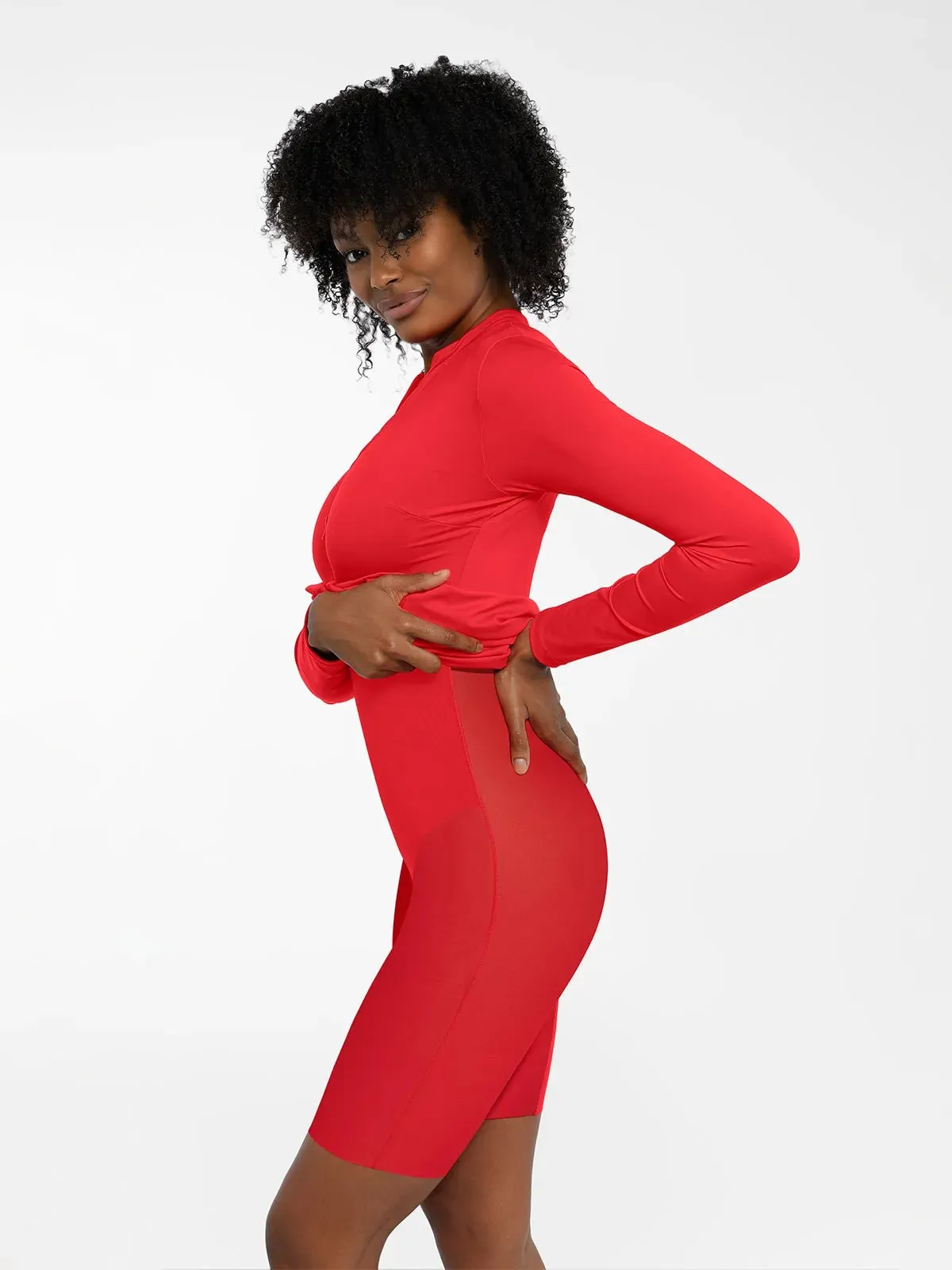 Redtag Thermal Shapewear Long Sleeve Mock Neck Midi Dress For Insiders