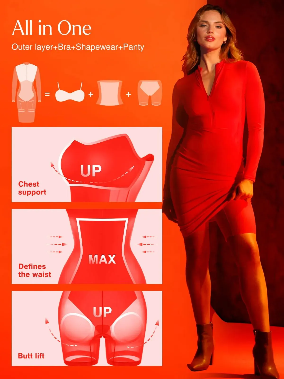 Redtag Thermal Shapewear Long Sleeve Mock Neck Midi Dress For Insiders