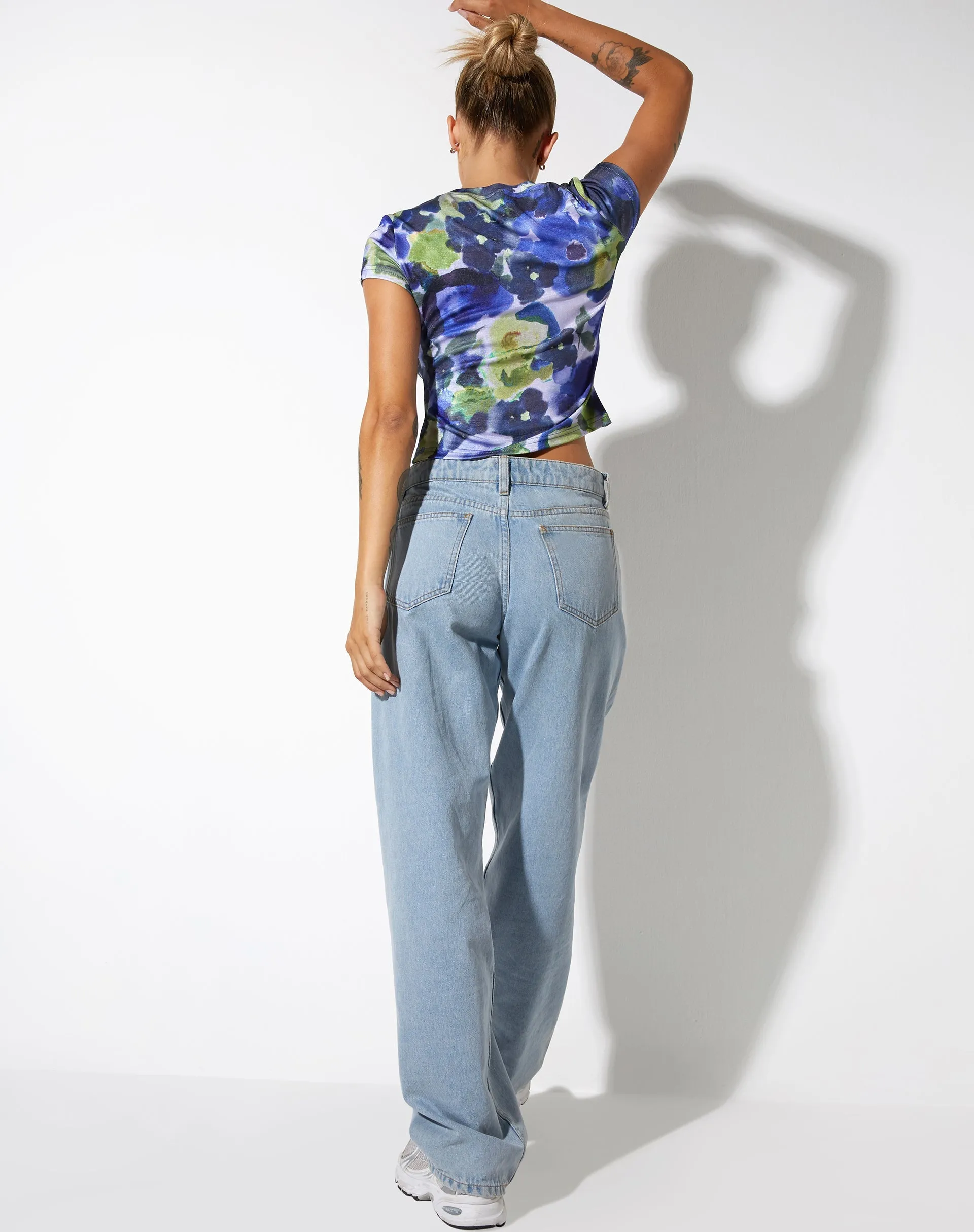 Sianda Crop Top in Abstract Watercolour Blue