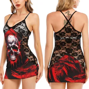 Tornado Blood Melting Skull Black Lace Sleepwears Babydol Dresses