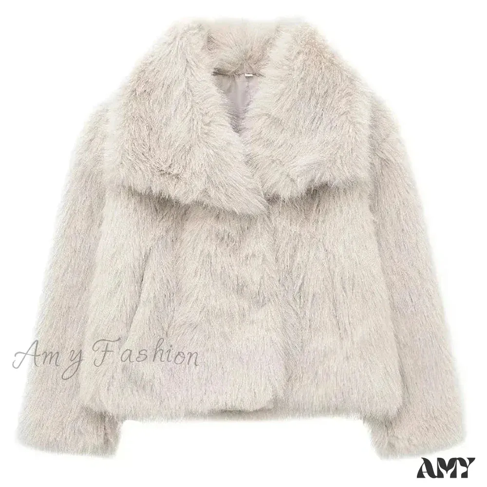 Warm Plush Casual Turn-Down Collar Thick Vintage Long Sleeve Short Coat