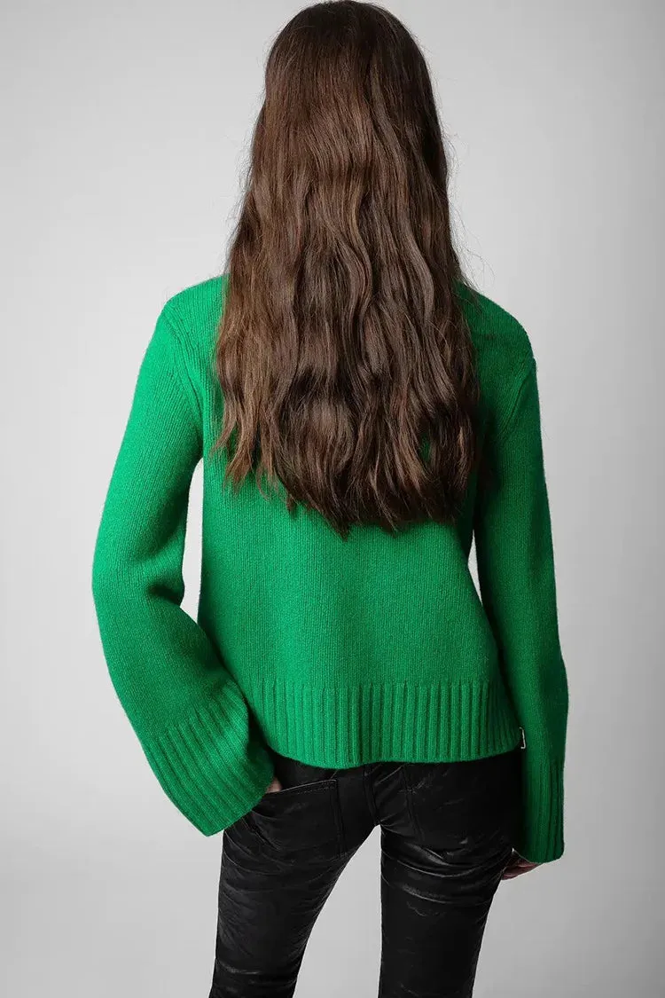 Wenkouban-Christmas Thanksgiving outfits_Happy Face Casual Fashion Round Neck Wool Knitted Green Christmas Sweater