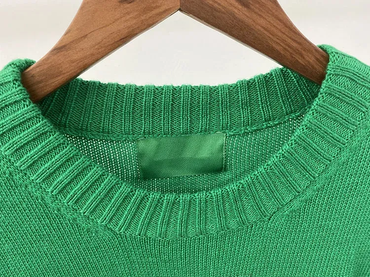 Wenkouban-Christmas Thanksgiving outfits_Happy Face Casual Fashion Round Neck Wool Knitted Green Christmas Sweater