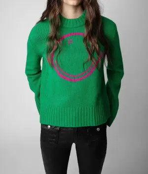 Wenkouban-Christmas Thanksgiving outfits_Happy Face Casual Fashion Round Neck Wool Knitted Green Christmas Sweater