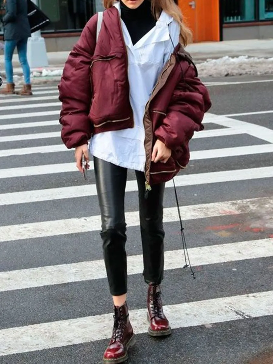 Winter Fashion Zipper Puffer Jacket Warm Coat