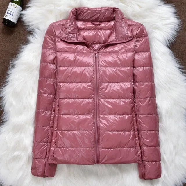 Winter Women Ultralight Thin Down Jacket White Duck Down Hooded Jackets Long Sleeve Warm Parka Portable Outwear