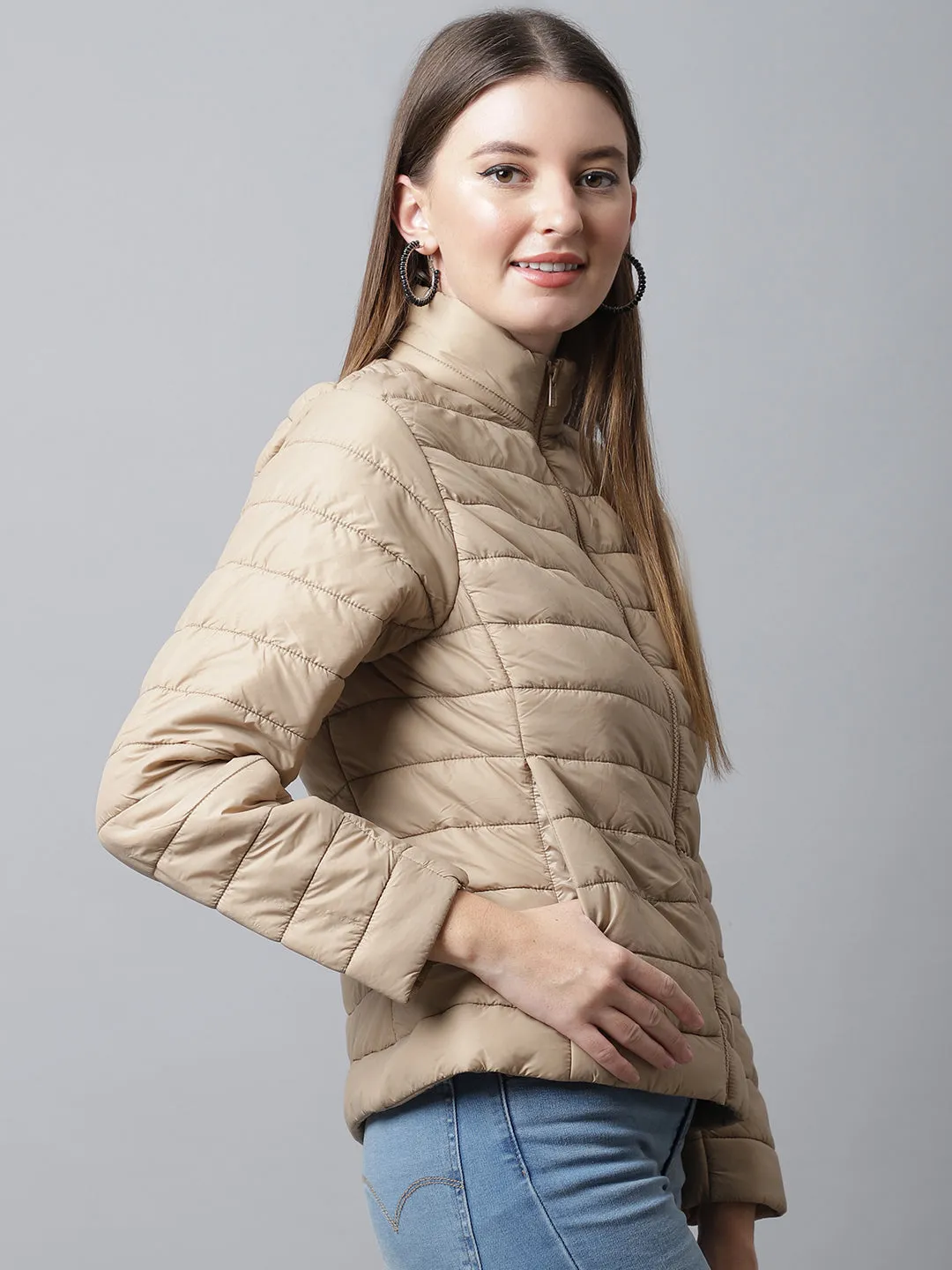 Women's Casual  Beige Quilted  Jacket