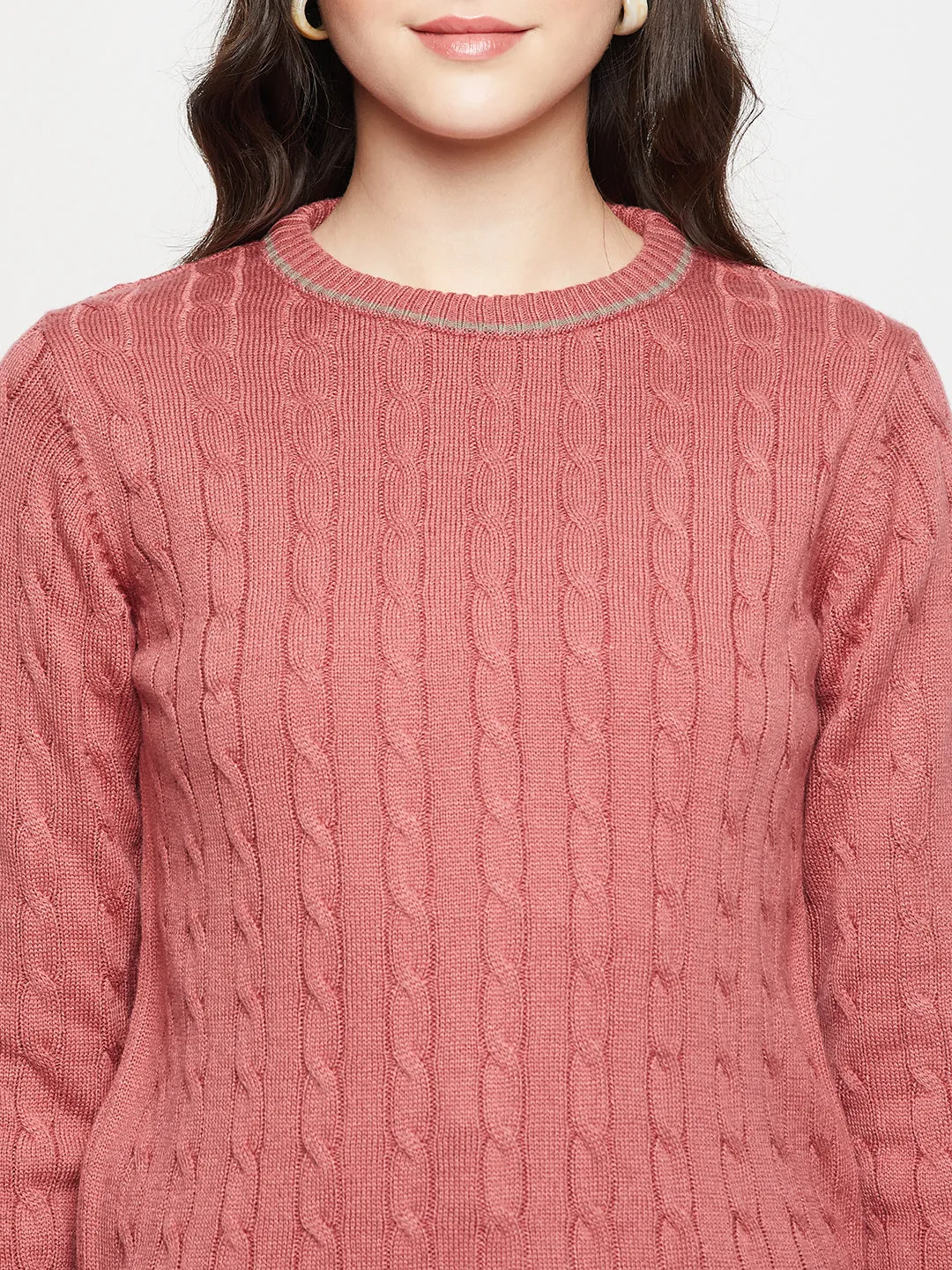 Women's Casual  Dark Pink Round neck Pullover Sweater