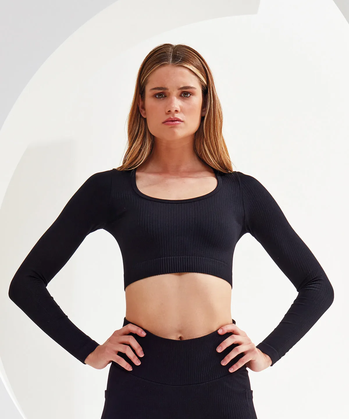 Womens TriDri® ribbed seamless 3D Fit crop top | Black